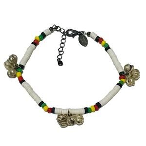 Beaded White, black, red, yellow, Green Bracelet with bells